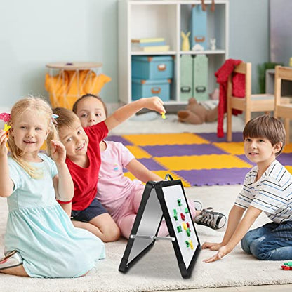 Small Dry Erase White Board Double-Sided Magnetic Portable White Board Desktop Foldable Tabletop Whiteboard Easel for Home, Office, Classroom - size: desktop 16"x12" black