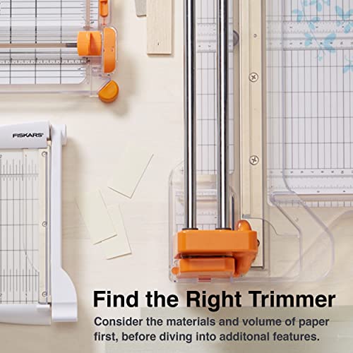 Fiskars Precision Paper Trimmer, Easy, Safe and Accurate for Crafts, Gifts, Cards, Photos, Always Cuts Straight, Swing-Out Arm Extends Measurements, Lightweight and Portable Sharp Paper Cutter
