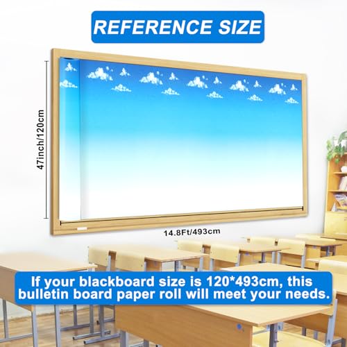 Blue Sky Cloud Bulletin Board Paper Roll,14.8FTx47IN Large Reusable Waterproof Erasable Classroom Wall Background Backdrop, Fade-Resistant Fabric Wrapping Paper School Decors Teacher Supplies - color: Sky Blue