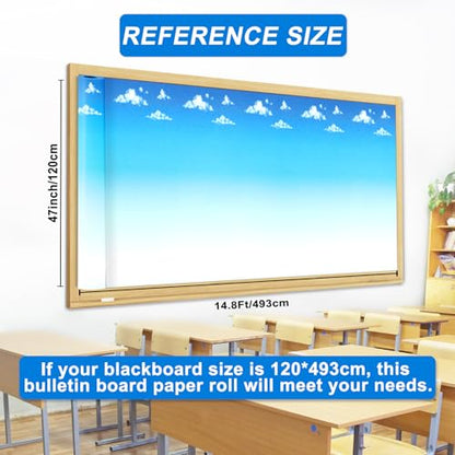 Blue Sky Cloud Bulletin Board Paper Roll,14.8FTx47IN Large Reusable Waterproof Erasable Classroom Wall Background Backdrop, Fade-Resistant Fabric Wrapping Paper School Decors Teacher Supplies - color: Sky Blue