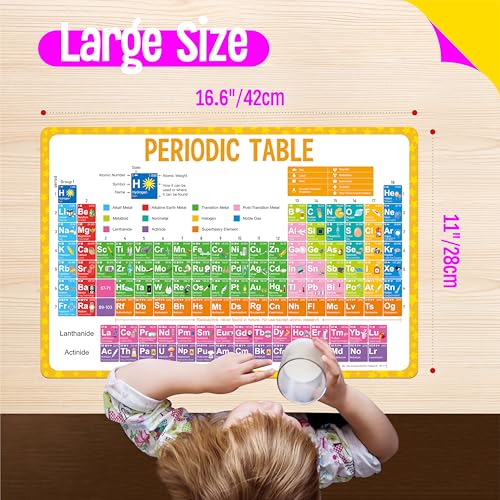 6 Pack Placemats for Kids, Non-Slip Washable, Reusable Universe, Periodic Table, US President, Human Body, Map of USA & World Educational Placemats for Home, Kindergarten, Classroom, Nursery - style: Education-A