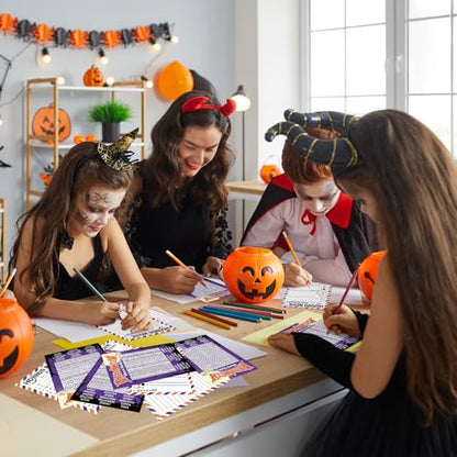 COCHIE 30 Players Halloween Party Games for Adults Family Office Large Groups, Horror Movie Name Pictionary Game, Riddle Game, Word Search Games with Answer Key (Halloween Purple) - style: Halloween Purple