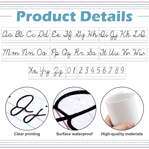Set of 9 Cursive Writing Bulletin Board Cursive Alphabet Wall Strip for Teacher Supplies, Classroom Teaching Tool, Homeschooling, Kids Education(Simple) - style: Simple