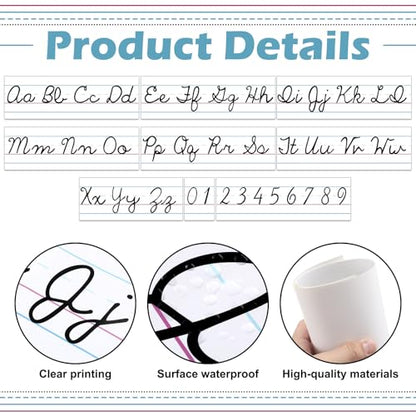 Set of 9 Cursive Writing Bulletin Board Cursive Alphabet Wall Strip for Teacher Supplies, Classroom Teaching Tool, Homeschooling, Kids Education(Simple) - style: Simple