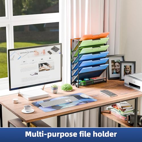 Simple Trending Wall File Organizer, Mesh 7-Tier Vertical Hanging File Holder, Desktop Metal Files Rack for Office and Home, Black