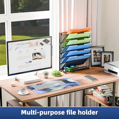 Simple Trending Wall File Organizer, Mesh 7-Tier Vertical Hanging File Holder, Desktop Metal Files Rack for Office and Home, Black