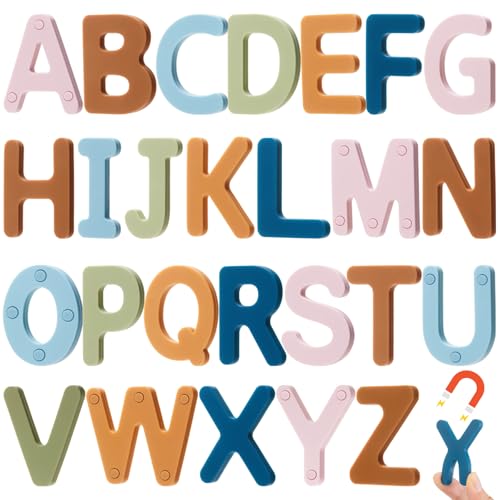VioraWhite 26 Pcs Food Grade Silicone Magnetic Letters (Sealed Magnet, CPC Certified) Toddler Fridge Bulk ABC Educational Learning Toy for Baby Kid Girl Boy Gift(Mocha Mousse Color,Letter) - color: Mocha Mousse Color, style: Letter
