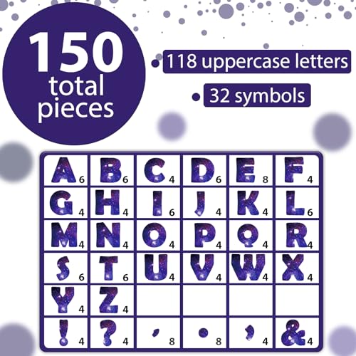 Qyeahkj 150 PCS Large 6" Font Bulletin Board Letters Outer Space Themed Punctuation Cutouts Combo Set Galaxy Letters Decoration Classroom Starry Sky Alphabet Poster for Home School Wall Display Decor - style: Starry Sky