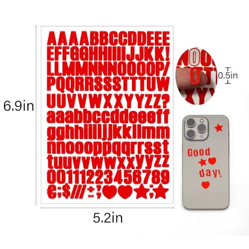 1550 Pcs 10 Sheets Letter Stickers,Self Adhesive Waterproof 1/2 Inch Mailbox Numbers Vinyl Stickers,Alphabet Decals for Water Bottle,Window,Classroom,Car,Laptop,Scrapbook (Red, 0.5 Inch) - color: Red, size: 0.5 Inch
