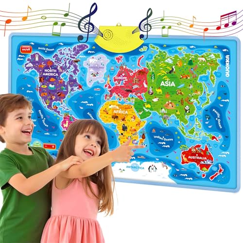 QUOKKA Educational Toys for Kids 5-7 Year Old - World Map Learning Wall Chart for Toddlers Age 3 4 6+ - Interactive Speech Therapy Poster Boy Girl - Autism Puzzle Game 8-10-12 - style: World Map