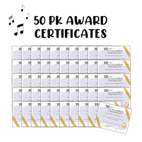 Music Achievement Certificate Award | 8.5x11” Recital Certificate Most Improved Elementary Middle School Blank Kids Recognition Pins Lessons for Students Personalized