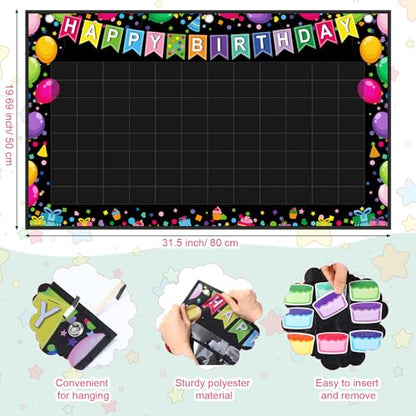 Pasimy Happy Birthday Pocket Chart Classroom Reusable Birthday Calendar Wall Hanging Chart with 144 Dry Erase Cards and 3 Hooks for School Classroom Bulletin Board Decor