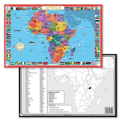Tot Talk Map of Africa Kids Educational Placemat - Part of Our World Placemats for Kids Collection with Activities on the Back - Waterproof, Washable Childrens Placemats - Made in The USA - color: Africa