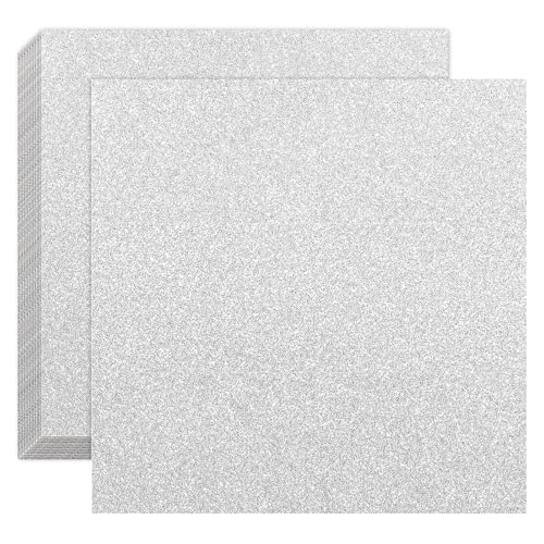 20 Sheets White Glitter Cardstock 12×12, 250GSM/92lb Square Scrapbook Paper, White Cardstock for Greeting Cards, Cake Toppers,DIY Project, Birthday, Graduation Cap Decorations - color: White