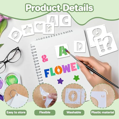 80Pcs Letter Stencils Alphabet and Number Stencil for Painting Reusable Small Alphabet Stencil for Crafts Letter Drawing Stencils on Wall DIY Art Project Rock Fabric Chalkboard(80,1Inch&2Inch) - size: 1Inch&2Inch