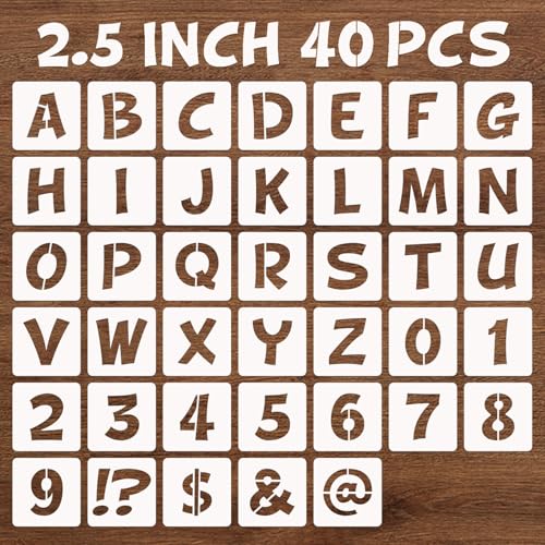 BAMIDELE 2.5 Inch Letter and Number Stencils, 40 Pcs Reusable Plastic Alphabet Spray Paint Stencils for Painting on Wood, Wall, Fabric, Rock, Chalkboard, Door Porch, Signage, DIY Craft Decoration - size: 2.5 Inch