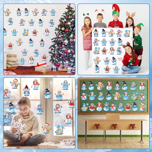 60pcs Winter Theme DIY Cutouts Snowman Bulletin Board Decoration Set Christmas Snowman with Hat Paper Cut-Outs Decor for Winter Holiday DIY Photo Craft Xmas Party School Classroom Wall Door Supplies - style: Winter Snowman