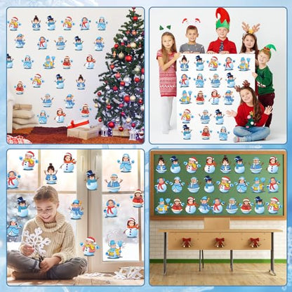 60pcs Winter Theme DIY Cutouts Snowman Bulletin Board Decoration Set Christmas Snowman with Hat Paper Cut-Outs Decor for Winter Holiday DIY Photo Craft Xmas Party School Classroom Wall Door Supplies - style: Winter Snowman
