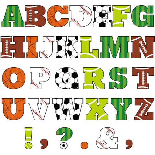 Qyeahkj 300 PCS Large 7" Font Letters and Punctuation Set, Sports Football Classroom Alphabet Cutout for Bulletin Board Display Home School, A Great Helper to Inspire Students' Learning Interest - style: Sports Themed