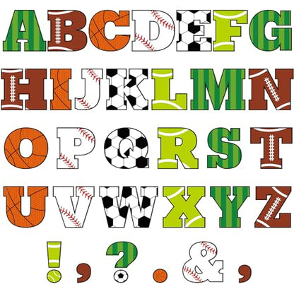 Qyeahkj 300 PCS Large 7" Font Letters and Punctuation Set, Sports Football Classroom Alphabet Cutout for Bulletin Board Display Home School, A Great Helper to Inspire Students' Learning Interest - style: Sports Themed