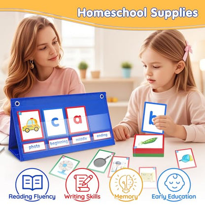AKAYOK CVC Word Building Desktop Pocket Chart with 108 Phonics Flash Cards for Early Reading & Spelling | Alphabet Learning Tools for Preschool, Kindergarten, and Homeschooling - size: Alphabet