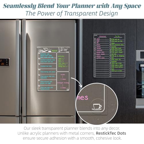 Clear Non-Magnetic Meal Planner Set for Fridge - Dry Erase Transparent Menu and List Board - Sticks to Wall, Glass, Door, Any Smooth Surfaces - style: Menu+List