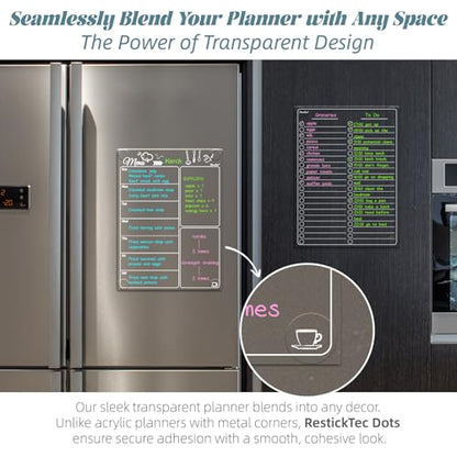 Clear Non-Magnetic Meal Planner Set for Fridge - Dry Erase Transparent Menu and List Board - Sticks to Wall, Glass, Door, Any Smooth Surfaces - style: Menu+List