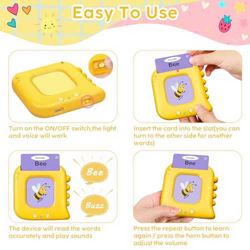 Talking Flash Cards,Kids Toddler Flash Cards with 240 Sight Words,Montessori Toys,Autism Sensory Toys,Speech Therapy Toys,Learning Educational Toys Gifts for Age 1 2 3 4 5 Years Old Boys and Girls - style: Dinosaur Yellow