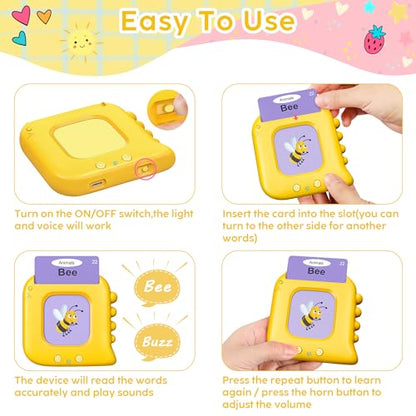 Talking Flash Cards,Kids Toddler Flash Cards with 240 Sight Words,Montessori Toys,Autism Sensory Toys,Speech Therapy Toys,Learning Educational Toys Gifts for Age 1 2 3 4 5 Years Old Boys and Girls - style: Dinosaur Yellow