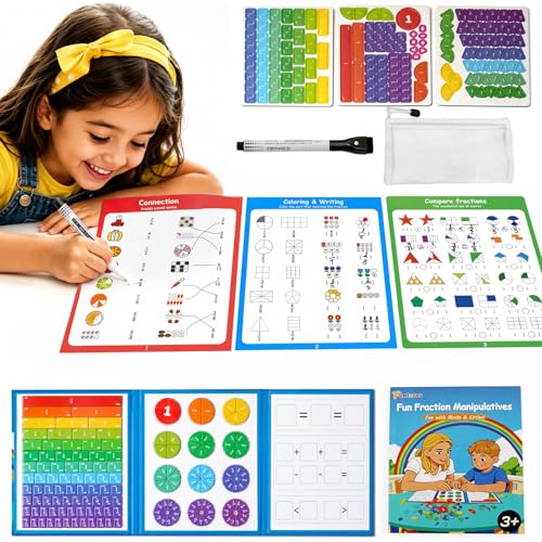 Magnetic Fraction Playbook, Magnetic Fraction Educational Puzzle & Homeschooling Math Manipulatives for 3rd to 5th Graders to Turn Abstract 1/2 or 1/4 into Visual Fruit Slices &Boost Early Math Skills