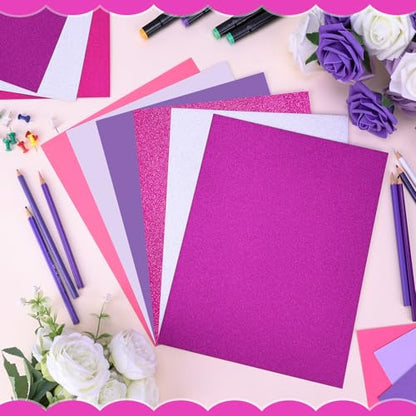 60Sheets Purple Cardstock 8.5x11" Glitter Card Stocks Lavender Light Purple Scrapbook Paper Silver Construction Paper for Crafts Party Favors Invitations Cards Making School Office Home Supplies - color: Purple