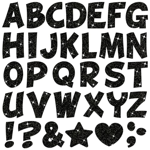 102Pcs Black Letter Stickers Glitter Bulletin Board Letters 4Inch 12 Sheets Large Alphabet Stickers Self Adhesive Vinyl Poster Boards Letters for Mailbox Classroom Home Party Decor(12,Black,4 Inch) - color: Black, size: 4 Inch
