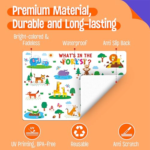 6 Pack Placemats for Kids, Non-Slip Washable, Reusable Placemat - Dinosaur, Farm/Wild/Marine Animals, Construction Site, Universe, Educational Placemats for Home, Kindergarten, Classroom, Nursery - style: Style-D