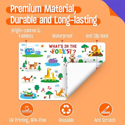 6 Pack Placemats for Kids, Non-Slip Washable, Reusable Placemat - Dinosaur, Farm/Wild/Marine Animals, Construction Site, Universe, Educational Placemats for Home, Kindergarten, Classroom, Nursery - style: Style-D