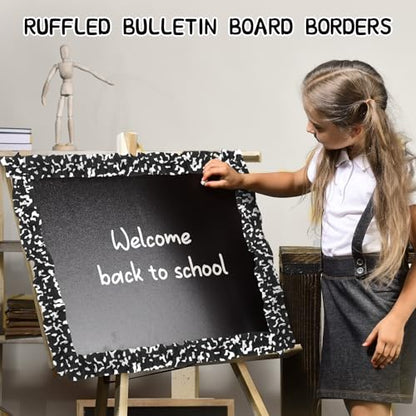 Suncalla 2 Roll 66 ft Black and White Bulletin Board Borders for Classroom Decor Ruffled Bulletin Board Burlap Scalloped Border Trims for Chalkboard Office Wall Decor(Black and White Cow Pattern) - style: Black and White Cow Pattern