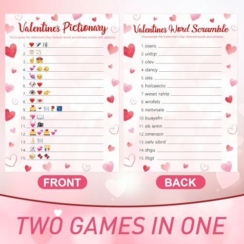 COCHIE 30 Players Valentine's Party Games for Adults Family Office Large Groups, Valentines Parties Words Pictionary Game, Phrases Riddle Game, Word Scramble Games with Answer Key - style: Valentine's Day