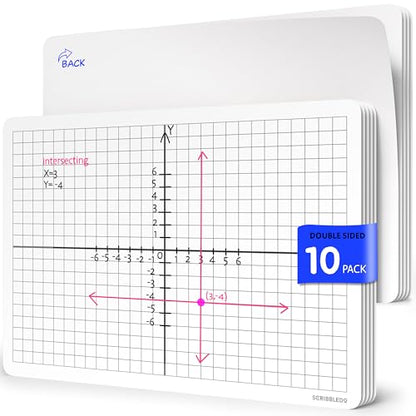 SCRIBBLEDO XY Graph Dry Erase Sheets 9”x12” Math Practice Small White Board Dry Erase Sheets Math Manipulatives Grid Whiteboard Sheets Math Supplies Homeschool Teacher Students Classroom Pack of 10
