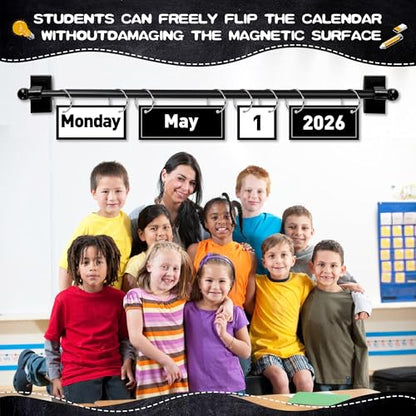 2026 Upgraded Magnetic Rod Black and White Flip Calendar for Classroom, Classroom Calendar Date Cards Black and White Classroom Decor Bulletin Board Set