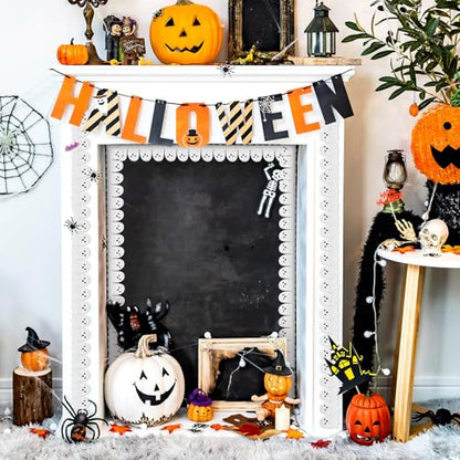 Whaline 65.6Ft Halloween Bulletin Board Border Glitter White Ghost Die Cut Trim Border Roll for Spooky Chalkboard Wall Decor - style: Ghost