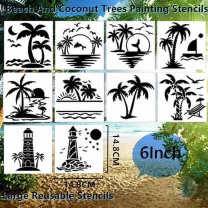 6Inch Stencils for Painting,20Pcs Summer Beach Sea Painting Stencils for Birthday Gifts,Large Reusable Painting Templates for DIY Crafts Scrabooking Painting on Wood Wall Art Decor - size: 6 Inch Summer Sea Painting Stencils