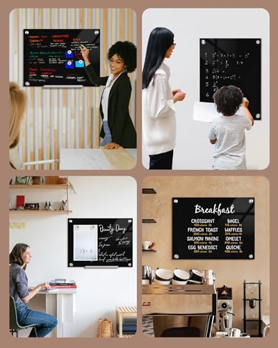 Mifuro Magnetic Glass Whiteboard，24"x18" Wall Mounted Frameless Dry Erase Board for Office, Home & School Black - color: Black, size: Size-24 x 18 inches