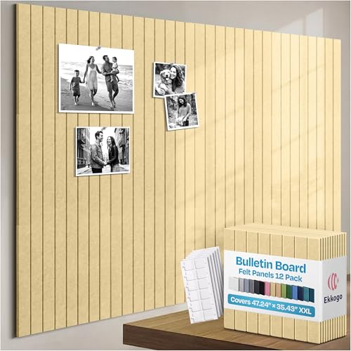 X-Large Cork Board Alternative 12-Pack Felt Bulletin Board Thick and Decorative Pin Board for Home Office Walls 47.24 x 35.43 Inches with 72 Adhesive Tabs - [Cancun Sand] - color: Cancun Sand