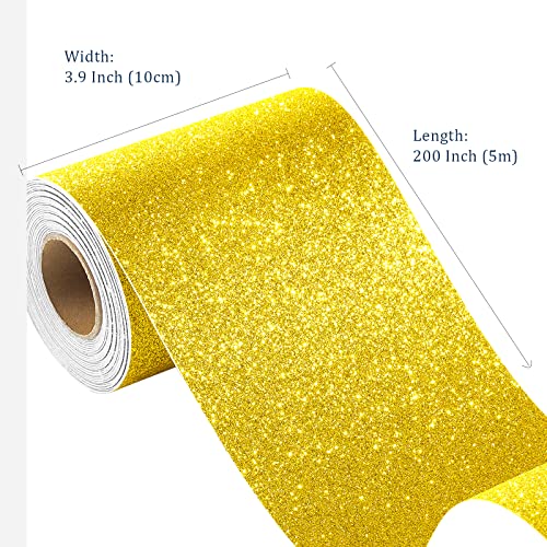 FunStick Gold Glitter Cardstock 3.9"x200" Gold Glitter Paper Cardstock Self Adhesive Sparkly Glitters Craft Paper Roll Card Stock Paper for Cricut Kids DIY Card Make Scrapbook Party Invitations Border - size: 3.9 x 200 inches
