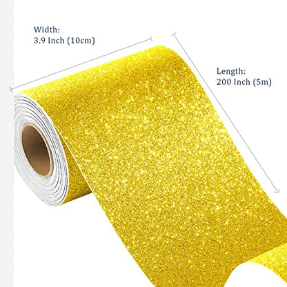 FunStick Gold Glitter Cardstock 3.9"x200" Gold Glitter Paper Cardstock Self Adhesive Sparkly Glitters Craft Paper Roll Card Stock Paper for Cricut Kids DIY Card Make Scrapbook Party Invitations Border - size: 3.9 x 200 inches
