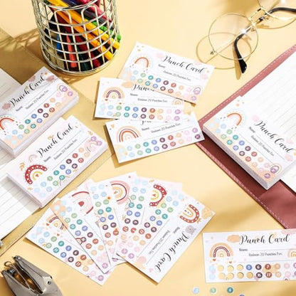 Fumete 400 Pcs Punch Cards for Classroom Reward Cards Behavior Incentive Loyalty Awards for Kids Students Teachers School Business, 8 Styles, 3.5 x 2 in(20 Boho Punches Style) - style: 20 Boho Punches Style