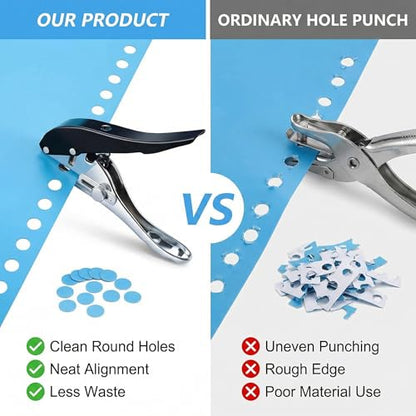 Single Hole Punch, 8mm Heavy Duty Hand Held Paper Puncher for Paper Cards Plastic and Cardboard, Portable Long Handle Design,Black