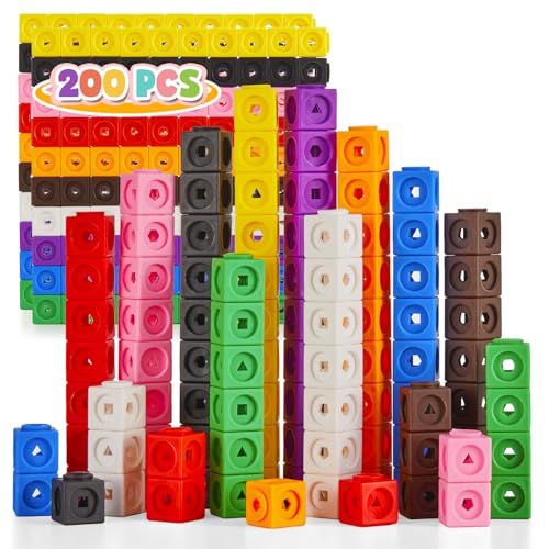 Set of 200 Kids Linking Cubes for Math, STEM Connecting Cubes Math Manipulatives Kids Counting Blocks for Classroom Learning Supplies for Preschool and School Children - style: Style 3