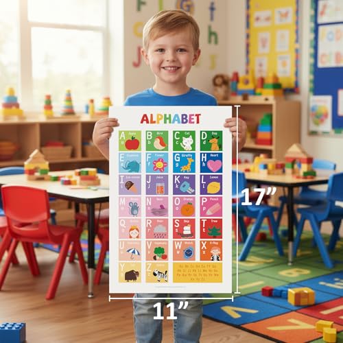 UNCLE WU 16 Pack Educational Posters for Ages 2-6, Preschool Classroom | Laminated learning charts cover ABC, numbers 1-100, shapes, colors, maps, homeschool, daycare, and kindergarten