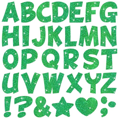 102Pcs Green Letter Stickers Glitter Bulletin Board Letters 4Inch 12 Sheets Large Alphabet Stickers Self Adhesive Vinyl Poster Boards Letters for Mailbox Classroom Home Decor(12,Green,4 Inch) - color: Green, size: 4 Inch