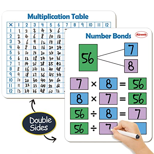 Dry Erase Multiplication Chart Whiteboard, 9" x 12" Multiplication Table Double-Sided Times Table, Math Manipulatives White Board for Kids Students, Classroom and Home, Small White Board Dry Erase - style: Multiplication